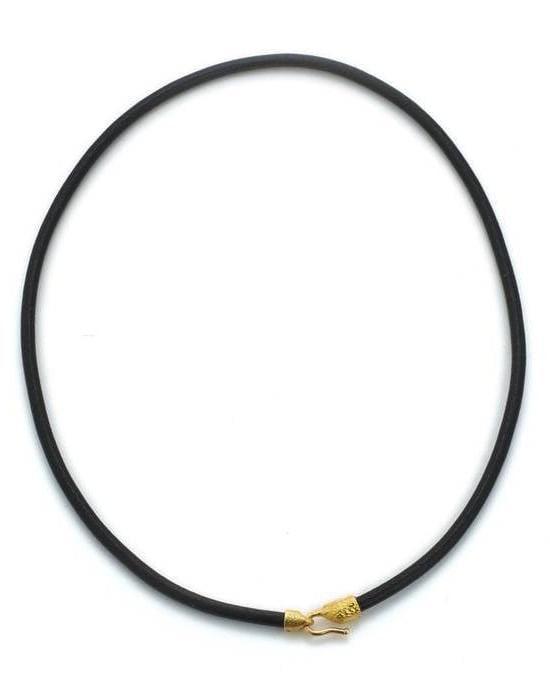 DAVID WEBB-Black Leather Cord Necklace-YELLOW GOLD