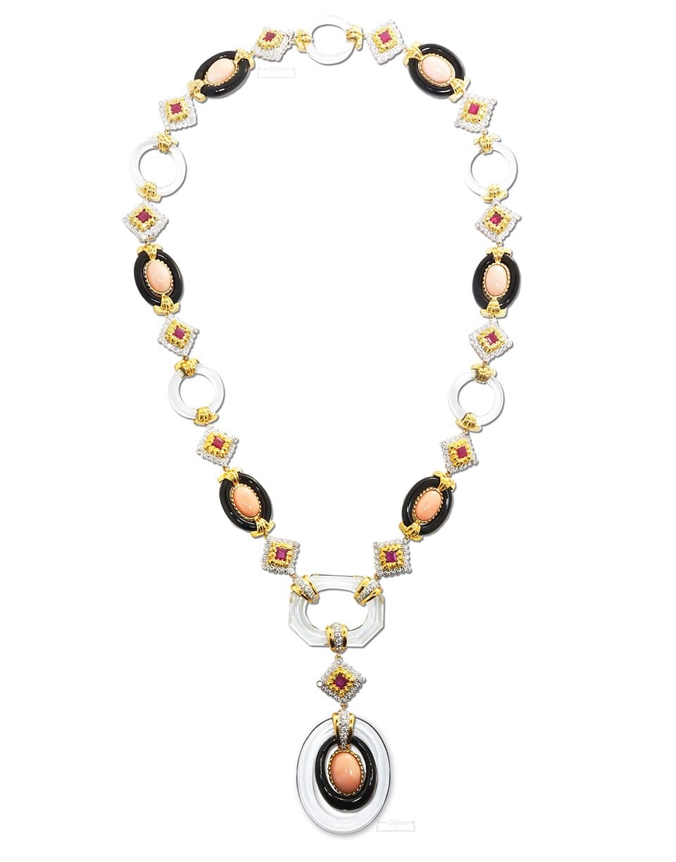 DAVID WEBB-Cabochon Angelskin Coral Cross River Necklace-YELLOW GOLD