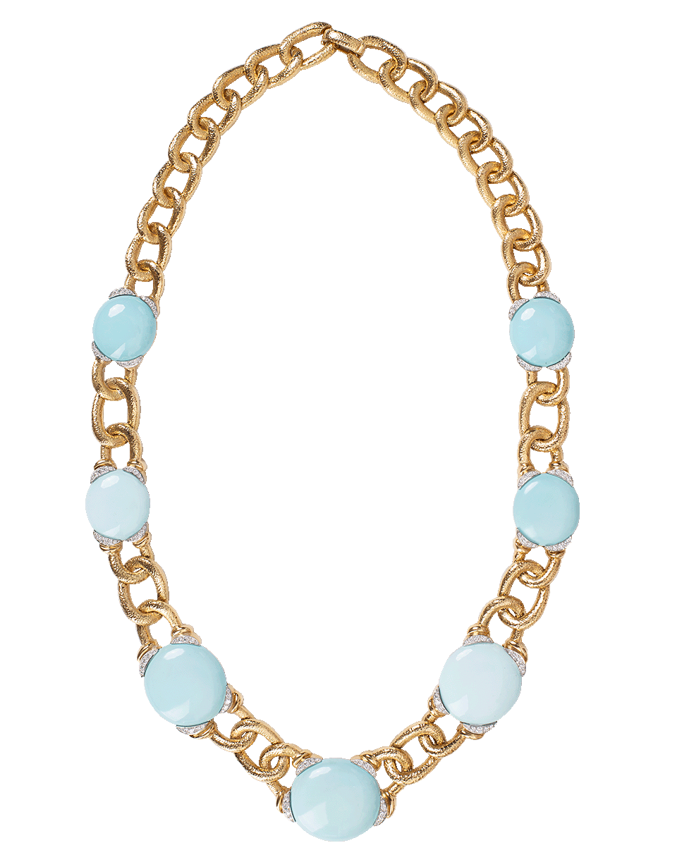 DAVID WEBB-Cabochon Turquoise and Diamond Necklace-YELLOW GOLD