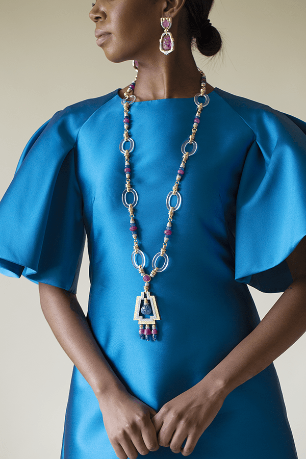 DAVID WEBB-Carved Sapphire And Ruby Ancient Altar Necklace-YELLOW GOLD