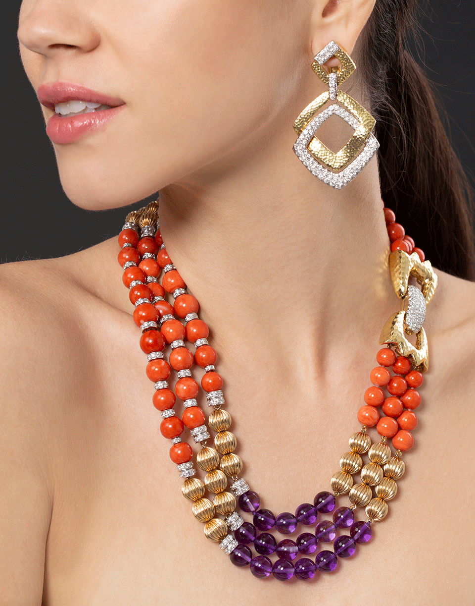 DAVID WEBB-Coral and Amethyst Bead Necklace-YELLOW GOLD