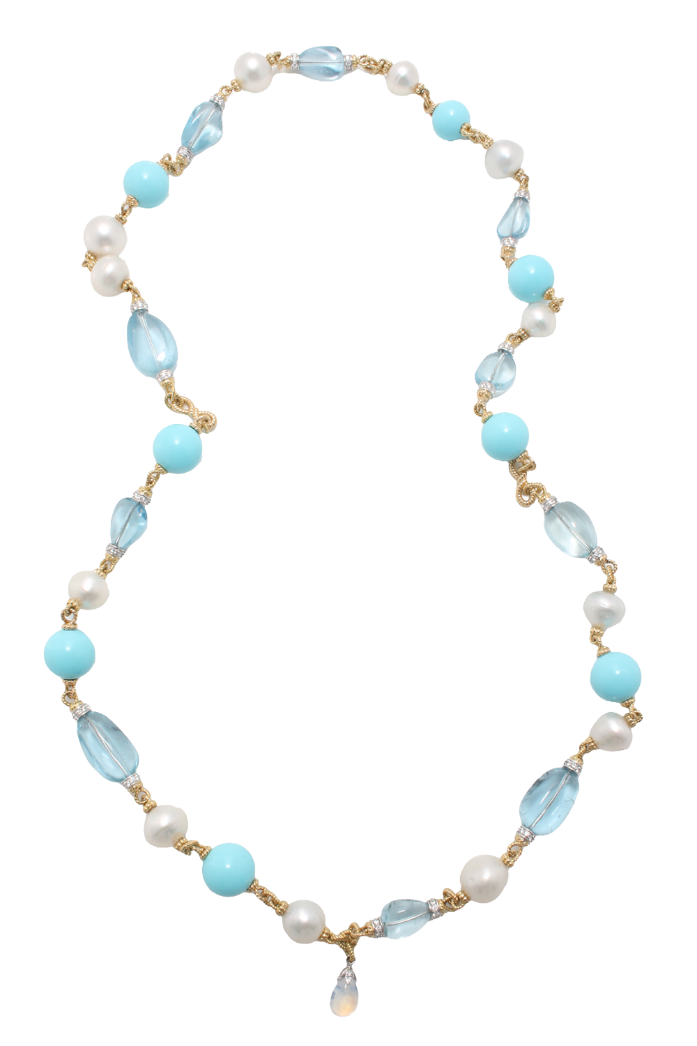  Diamond Aquamarine Turquoise Rope Chain Necklace-YELLOW GOLD-JEWELRYFINE JEWELNECKLACE O-DAVID WEBB 