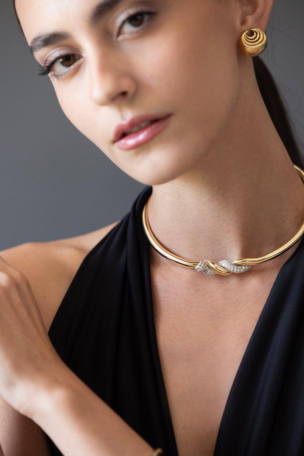 DAVID WEBB-Diamond Two Tone Nail Collar-YELLOW GOLD
