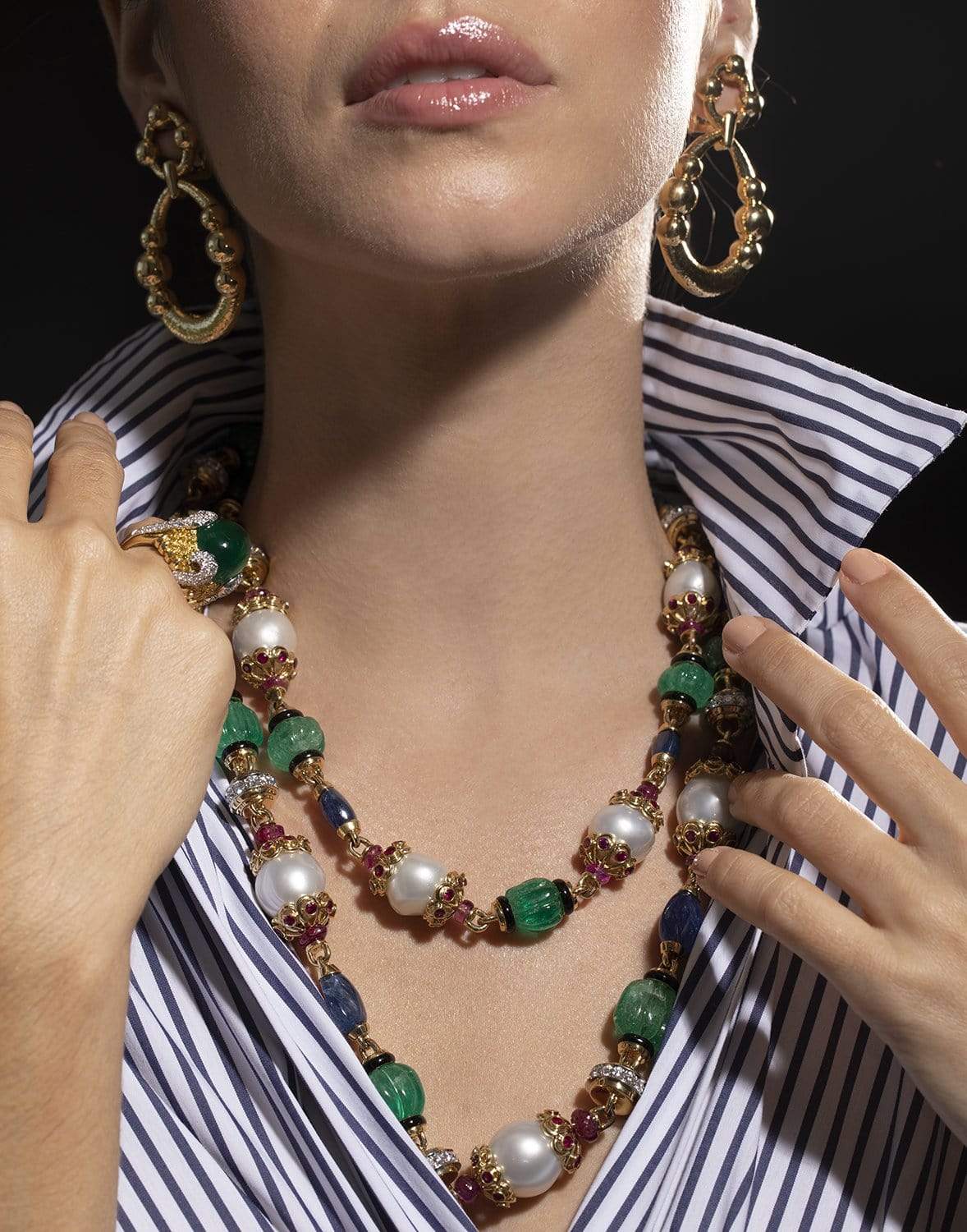 DAVID WEBB-Emerald Bead Necklace-YELLOW GOLD
