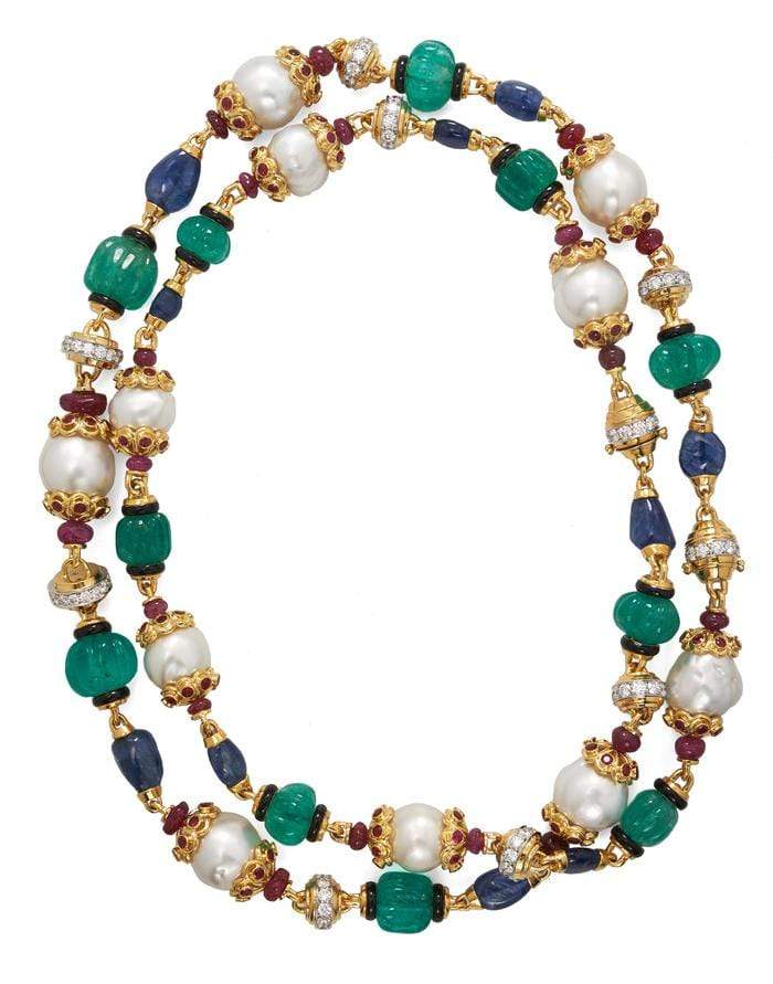 DAVID WEBB-Emerald Bead Necklace-YELLOW GOLD