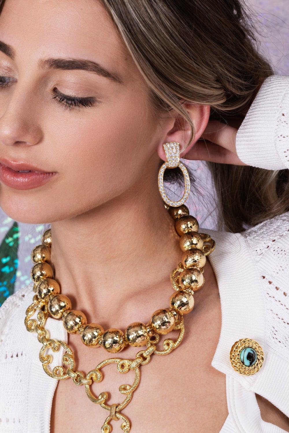 DAVID WEBB-Hammered Disco Ball Bail Necklace-YELLOW GOLD