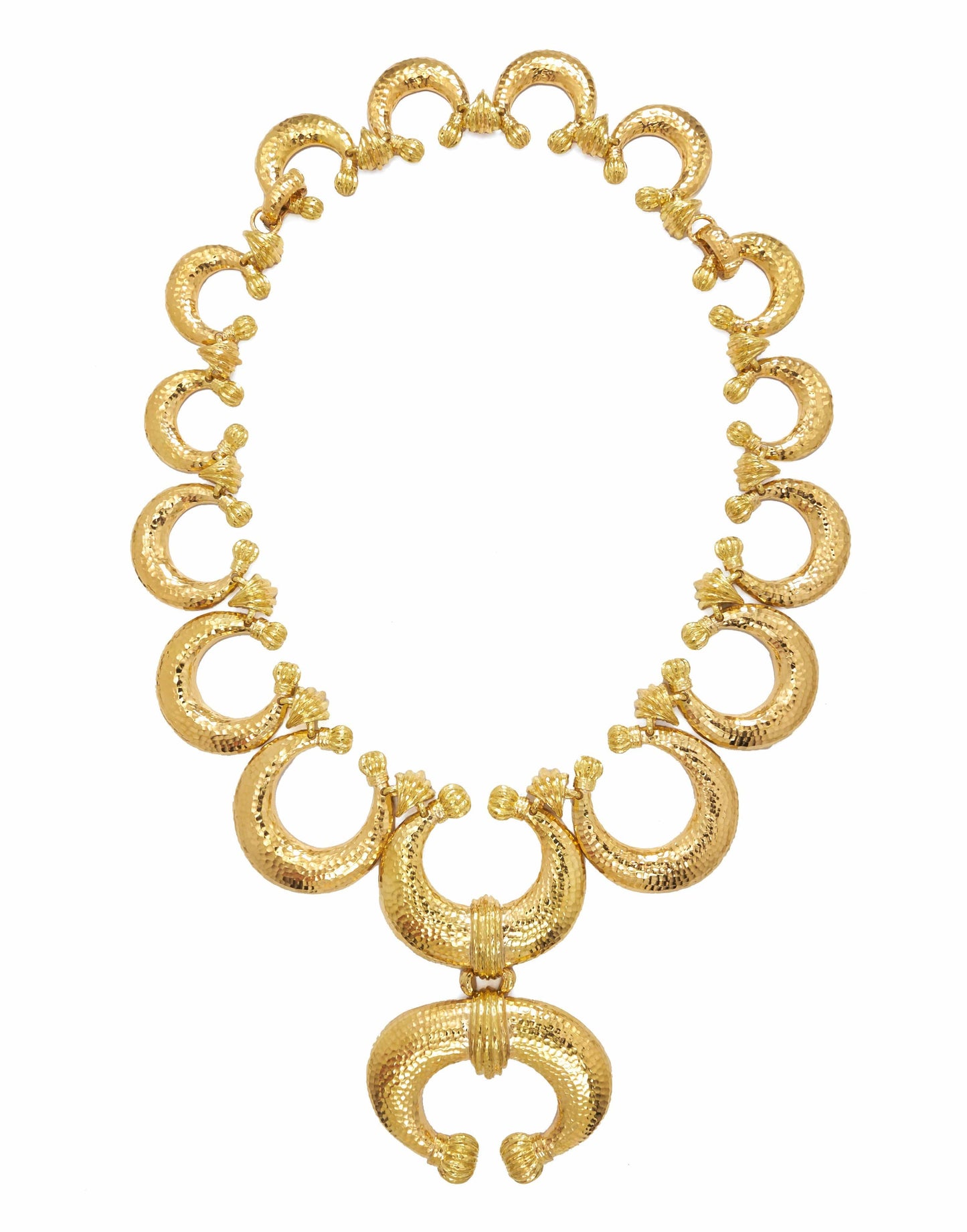 DAVID WEBB-Hammered Gold Crescent Necklace-YELLOW GOLD