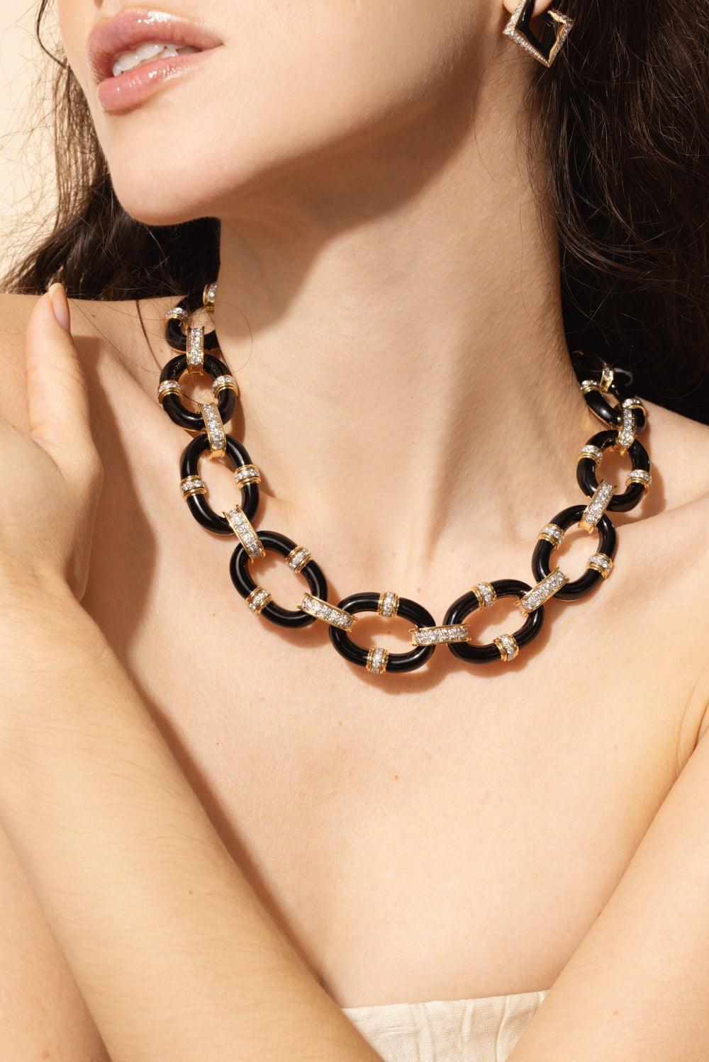 DAVID WEBB-Oval Link Black Enamel Necklace-YELLOW GOLD