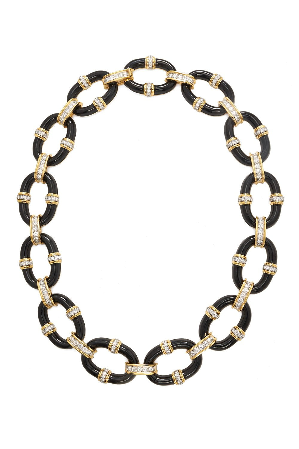 DAVID WEBB-Oval Link Black Enamel Necklace-YELLOW GOLD