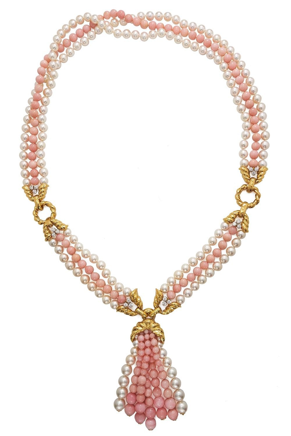 DAVID WEBB-Pink Opal Diamond Necklace-YELLOW GOLD