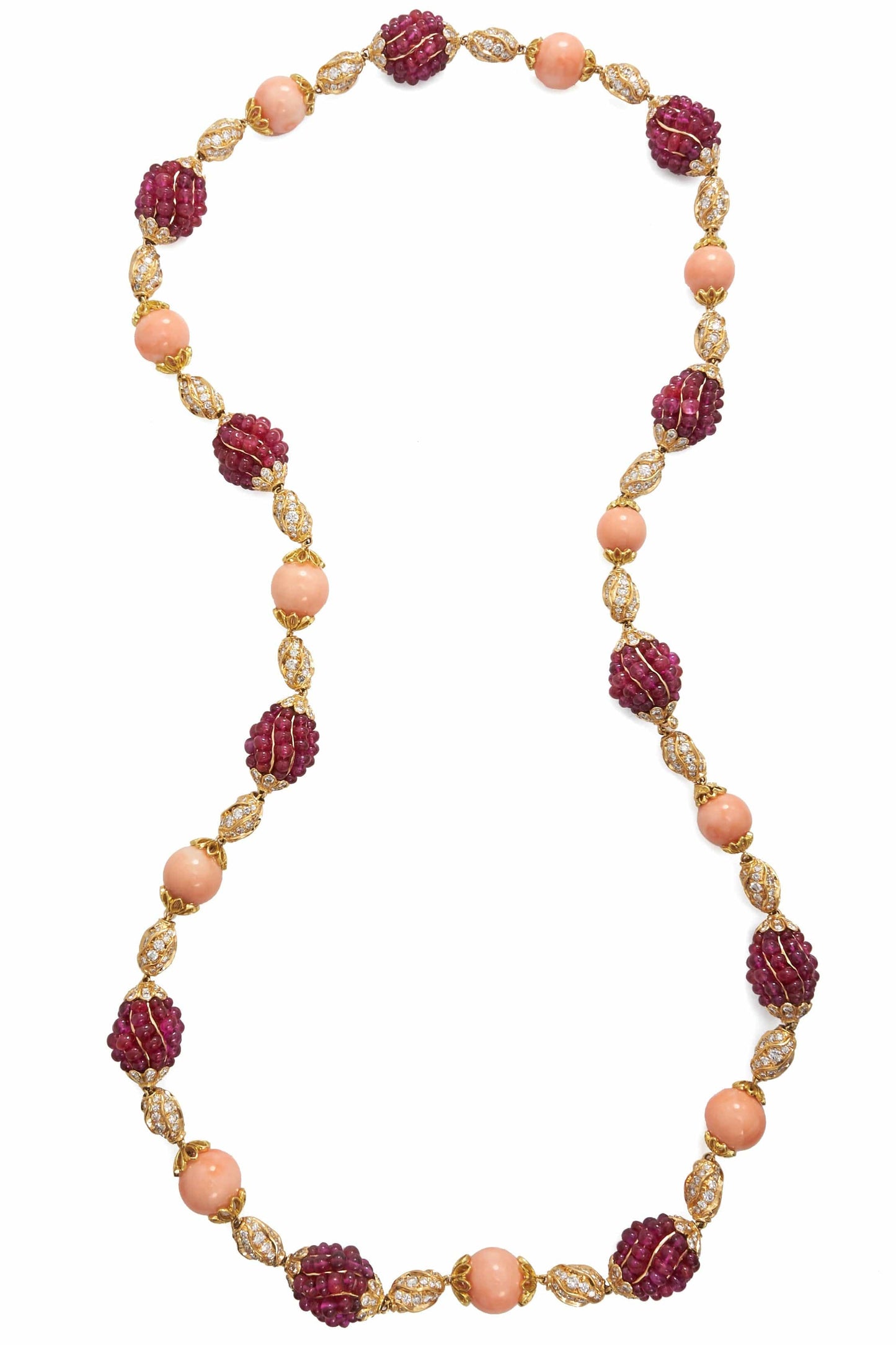 DAVID WEBB-Ruby and Coral Bead Necklace-YELLOW GOLD