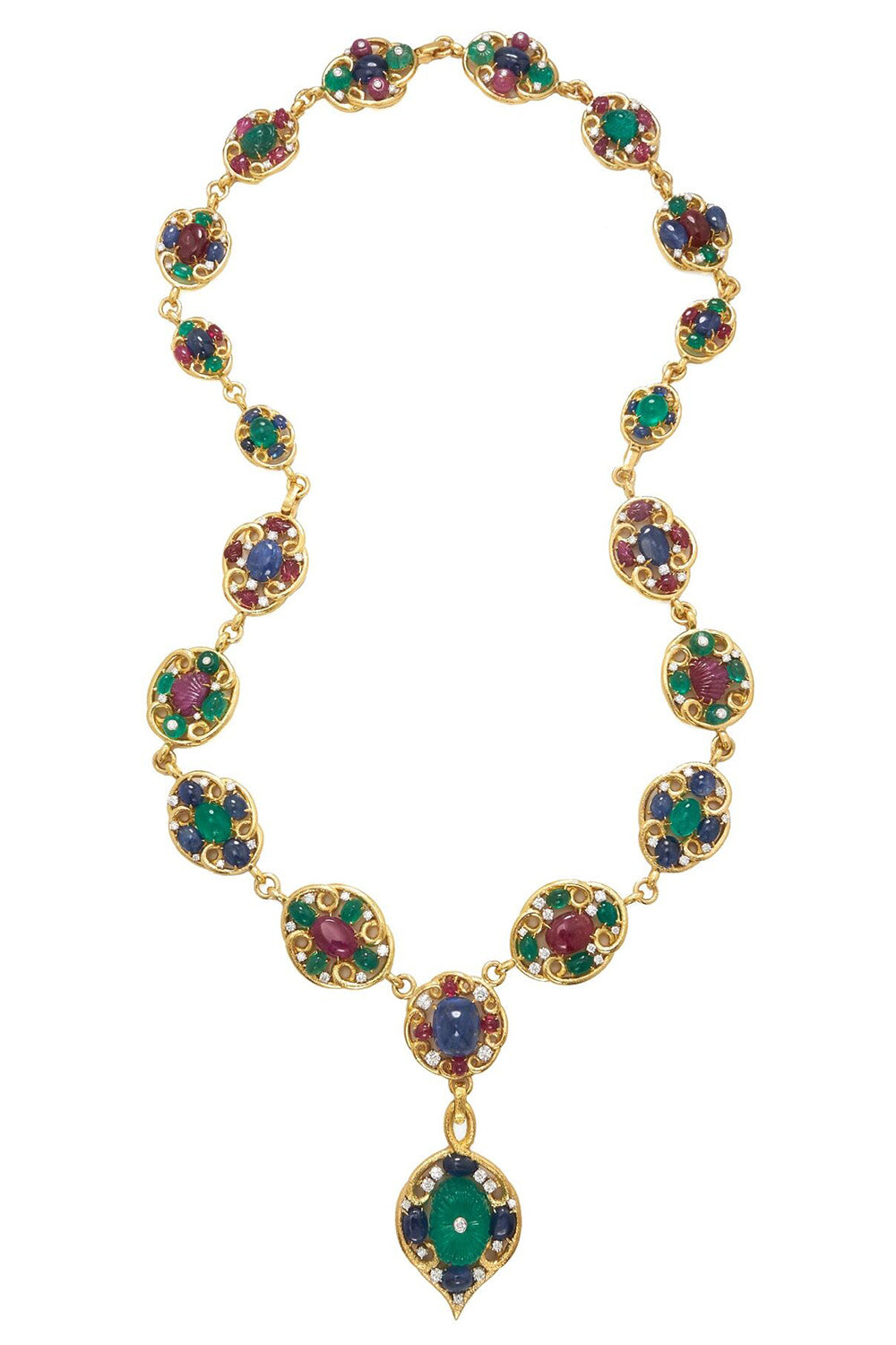 Sapphire Ruby Diamond Arabesque Necklace-YELLOW GOLD-JEWELRYFINE JEWELNECKLACE O-DAVID WEBB