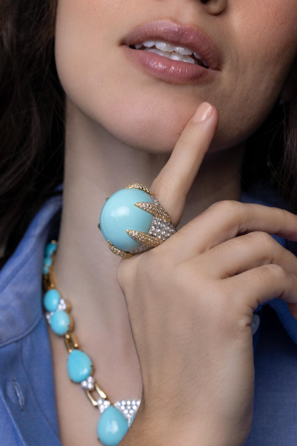 Turquoise Cluster Drop Necklace-YELLOW GOLD-JEWELRYFINE JEWELNECKLACE O-DAVID WEBB