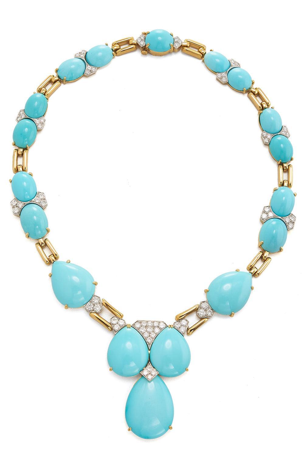 Turquoise Cluster Drop Necklace-YELLOW GOLD-JEWELRYFINE JEWELNECKLACE O-DAVID WEBB