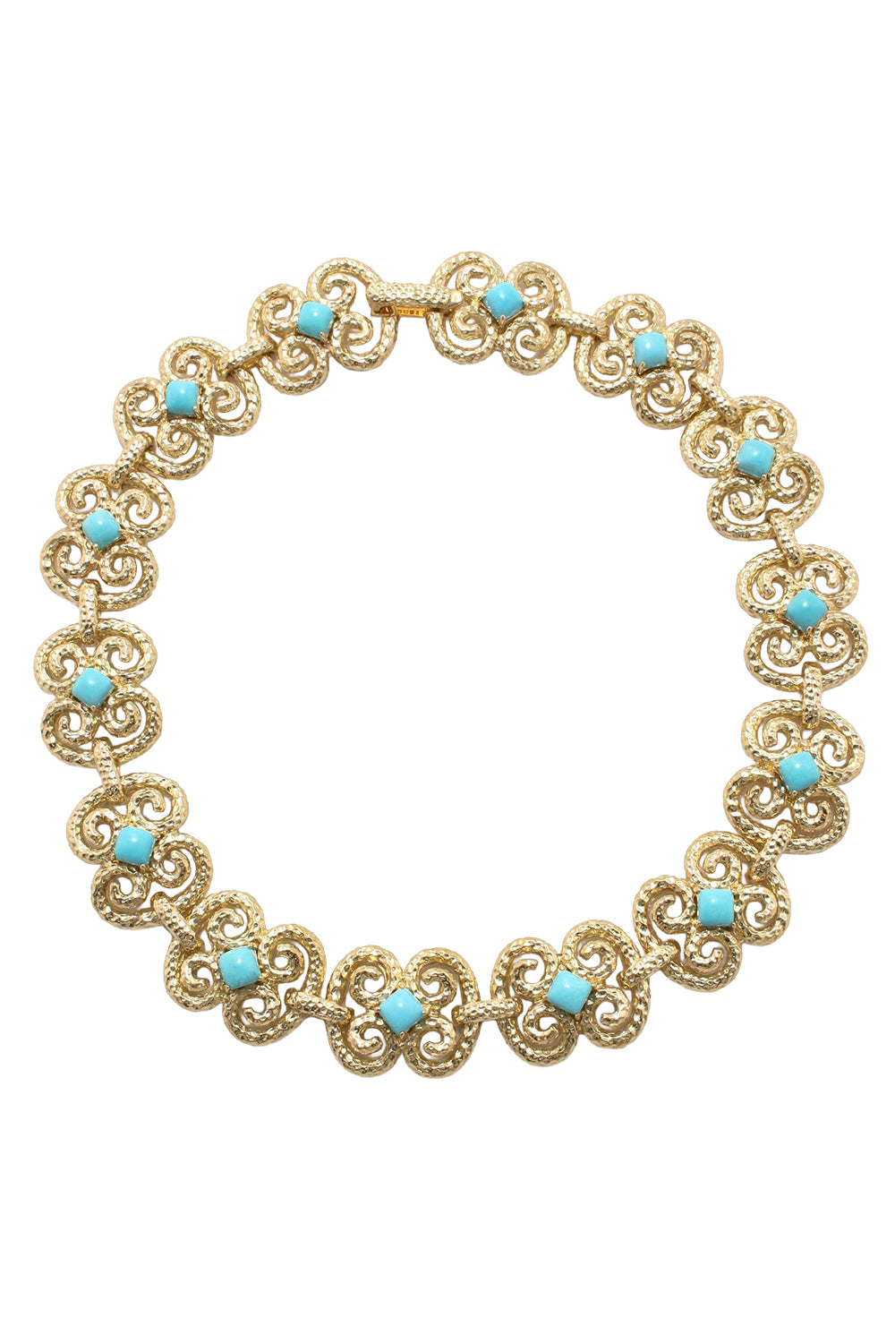 Turquoise Scroll Collar Necklace-YELLOW GOLD-JEWELRYFINE JEWELNECKLACE O-DAVID WEBB