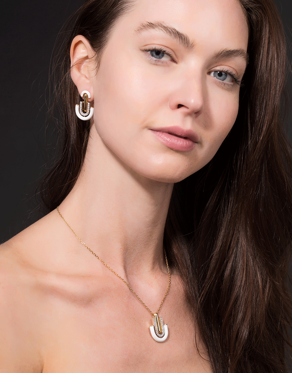 DAVID WEBB-Unity White Enamel And Diamond Necklace-YELLOW GOLD