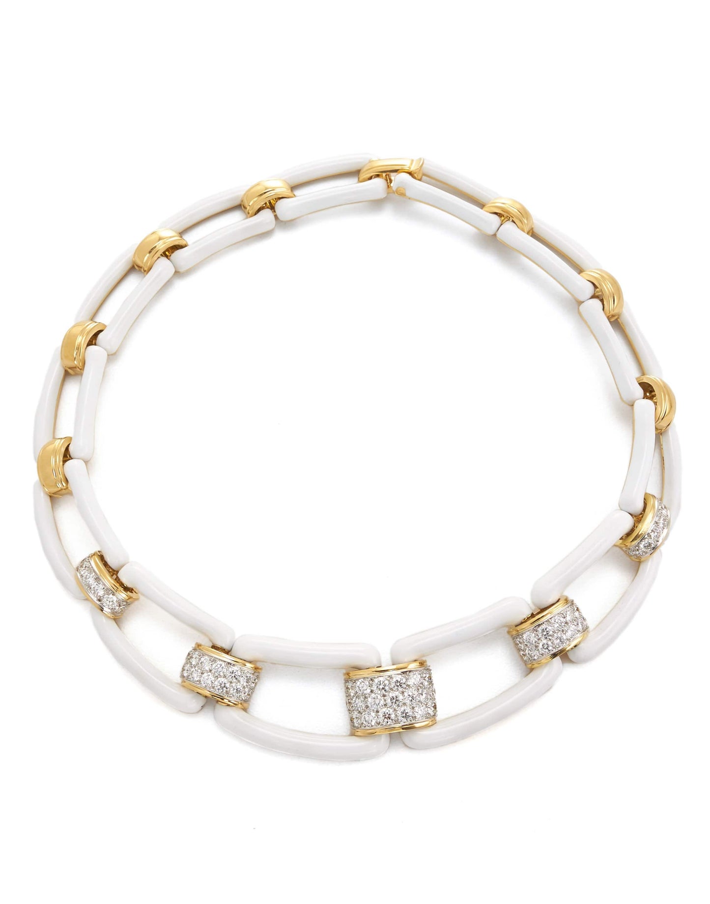 DAVID WEBB-White Enamel and Diamond Collar Necklace-YELLOW GOLD