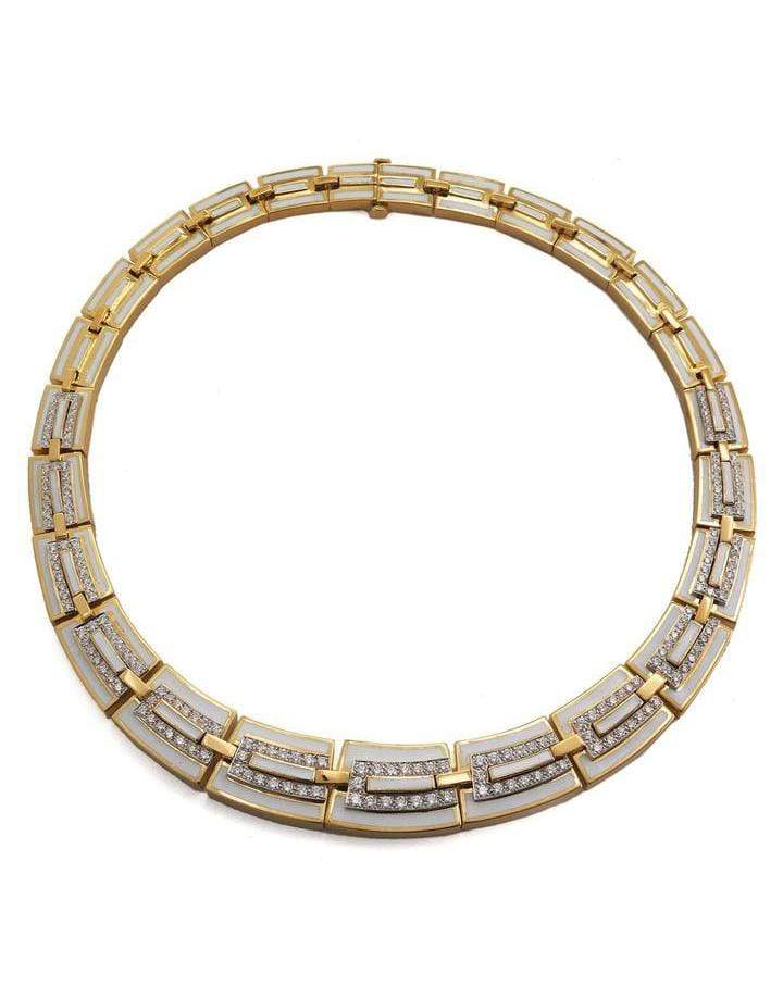 DAVID WEBB-White Enamel and Diamond Collar Necklace-YELLOW GOLD