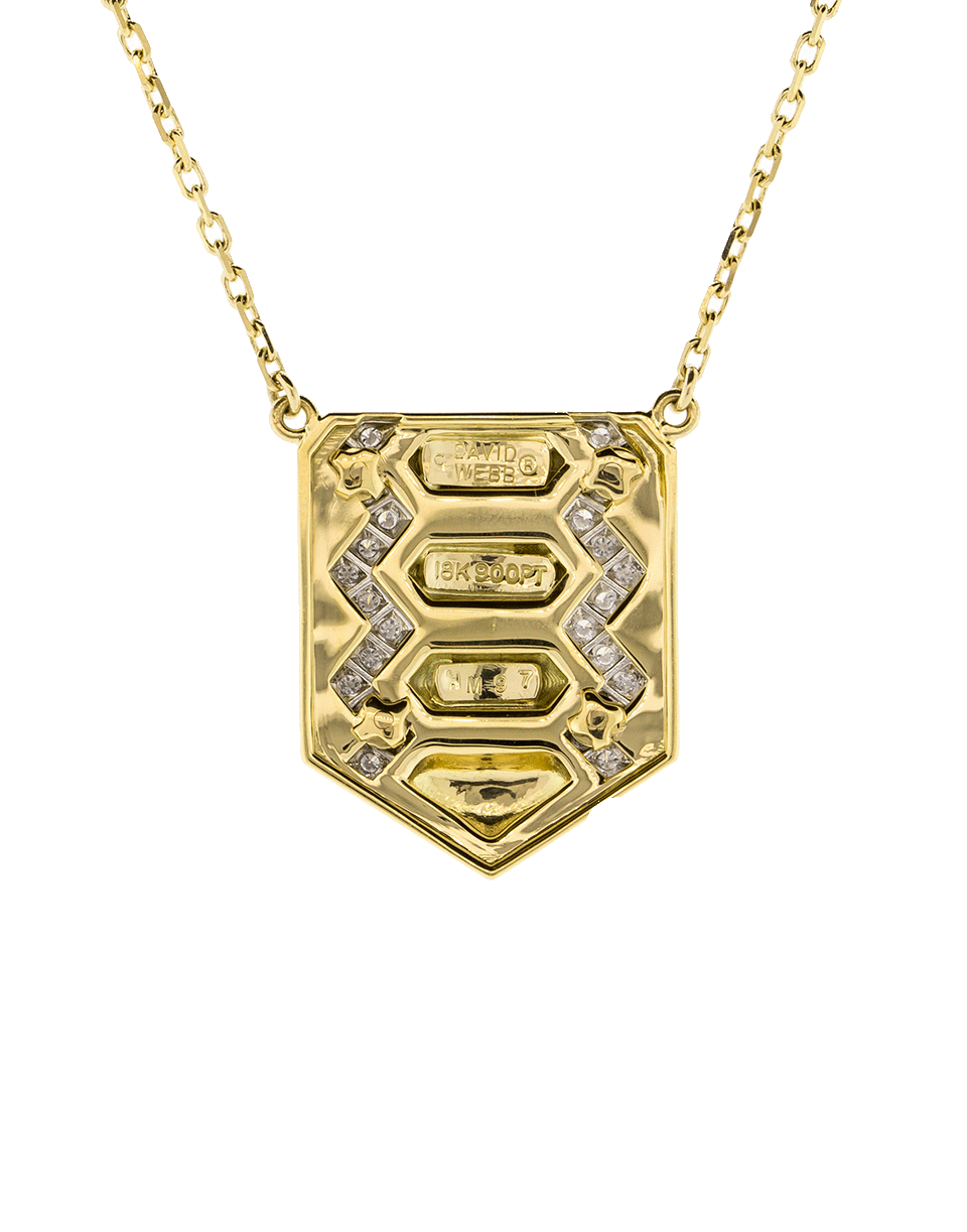 DAVID WEBB-White Enamel And Diamond Shield Necklace-YELLOW GOLD