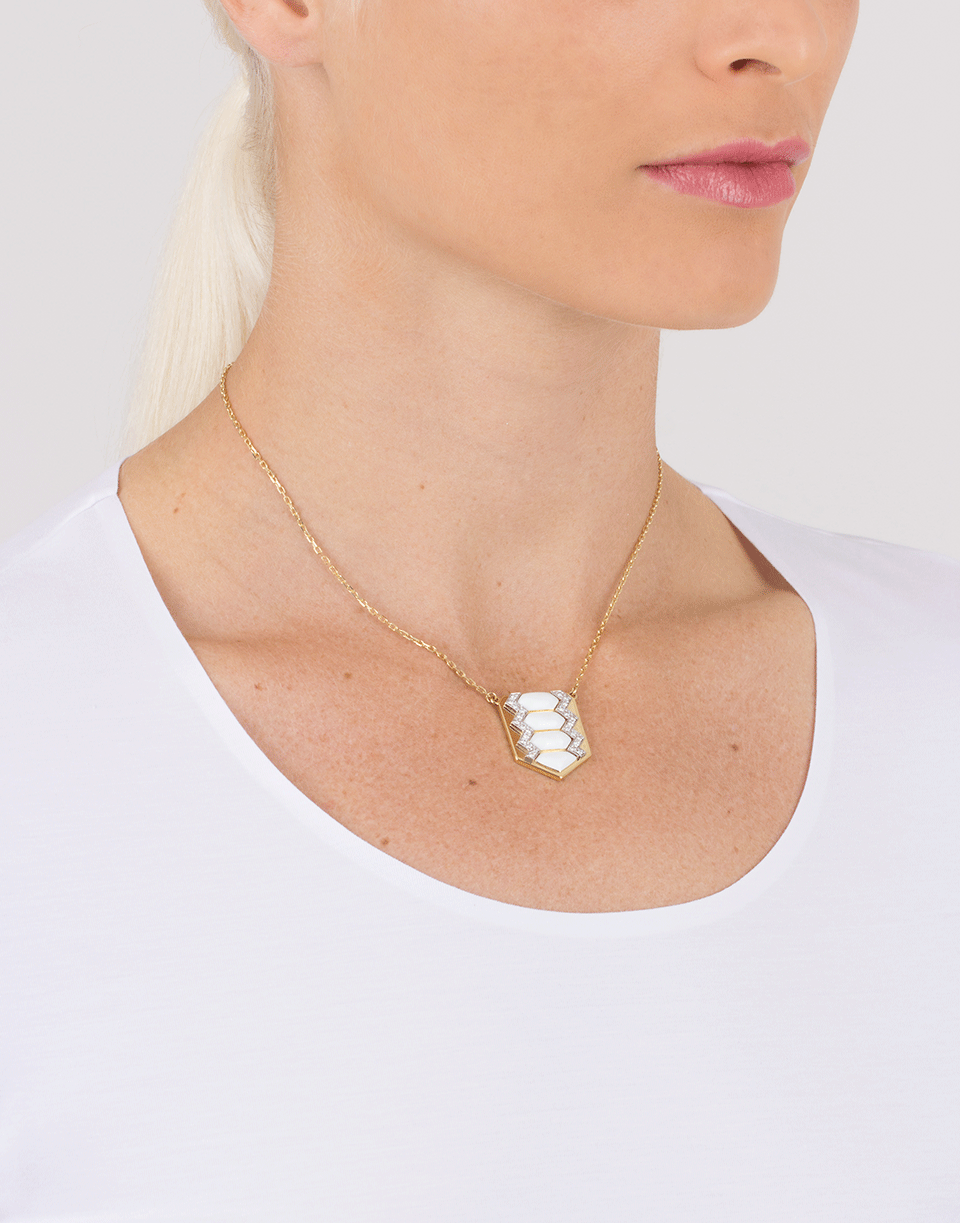 DAVID WEBB-White Enamel And Diamond Shield Necklace-YELLOW GOLD