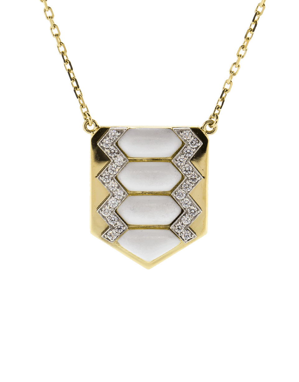 DAVID WEBB-White Enamel And Diamond Shield Necklace-YELLOW GOLD