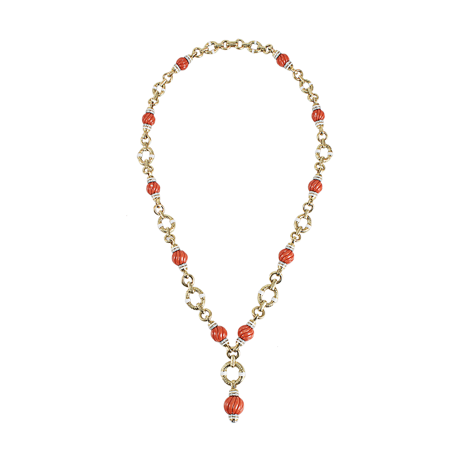 DAVID WEBB-Coral Bead and Diamond Necklace-YLW GOLD