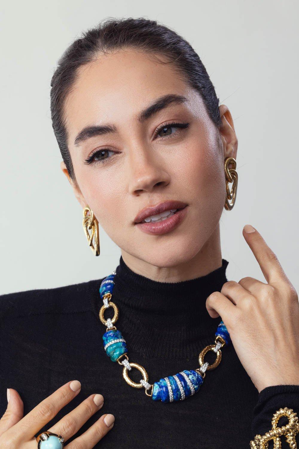 DAVID WEBB-Azurmalachite Dinner Roll Necklace-YELLOW GOLD