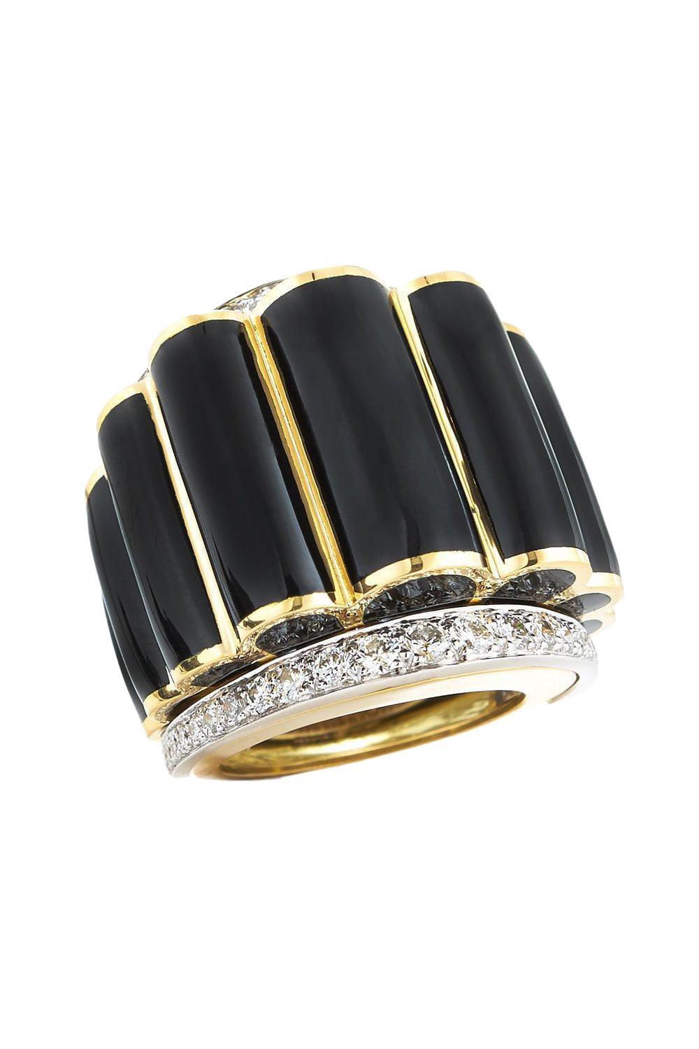 Black Enamel Scallop Ring-YELLOW GOLD-5.5-JEWELRYFINE JEWELRING-DAVID WEBB