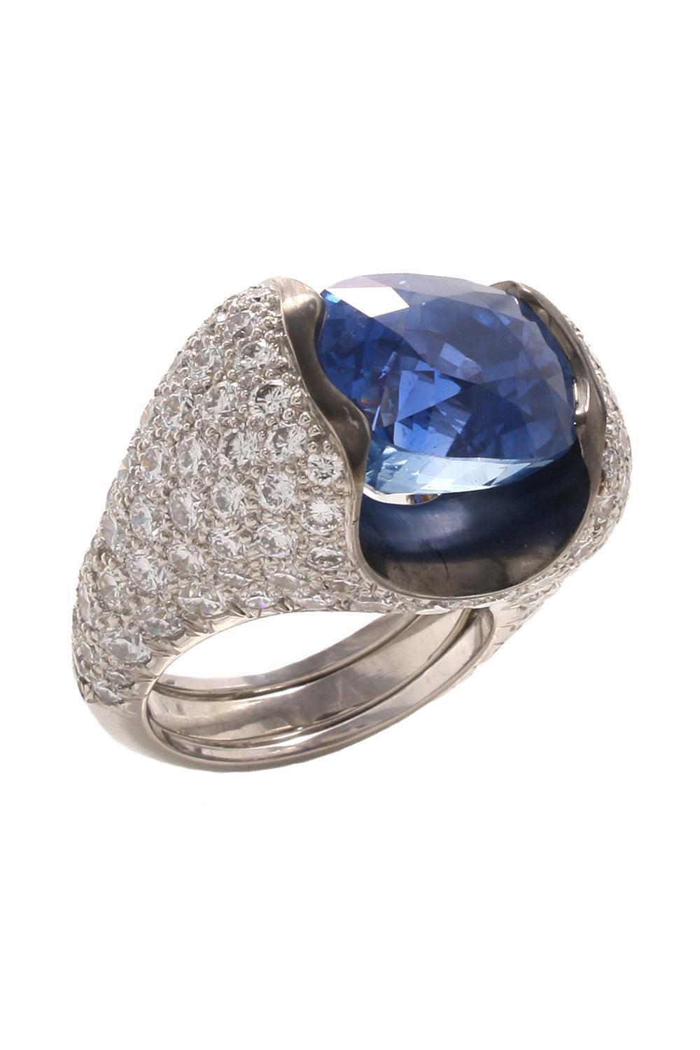 Blue Sapphire Diamond Ring-PLATINUM-JEWELRYFINE JEWELRING-DAVID WEBB