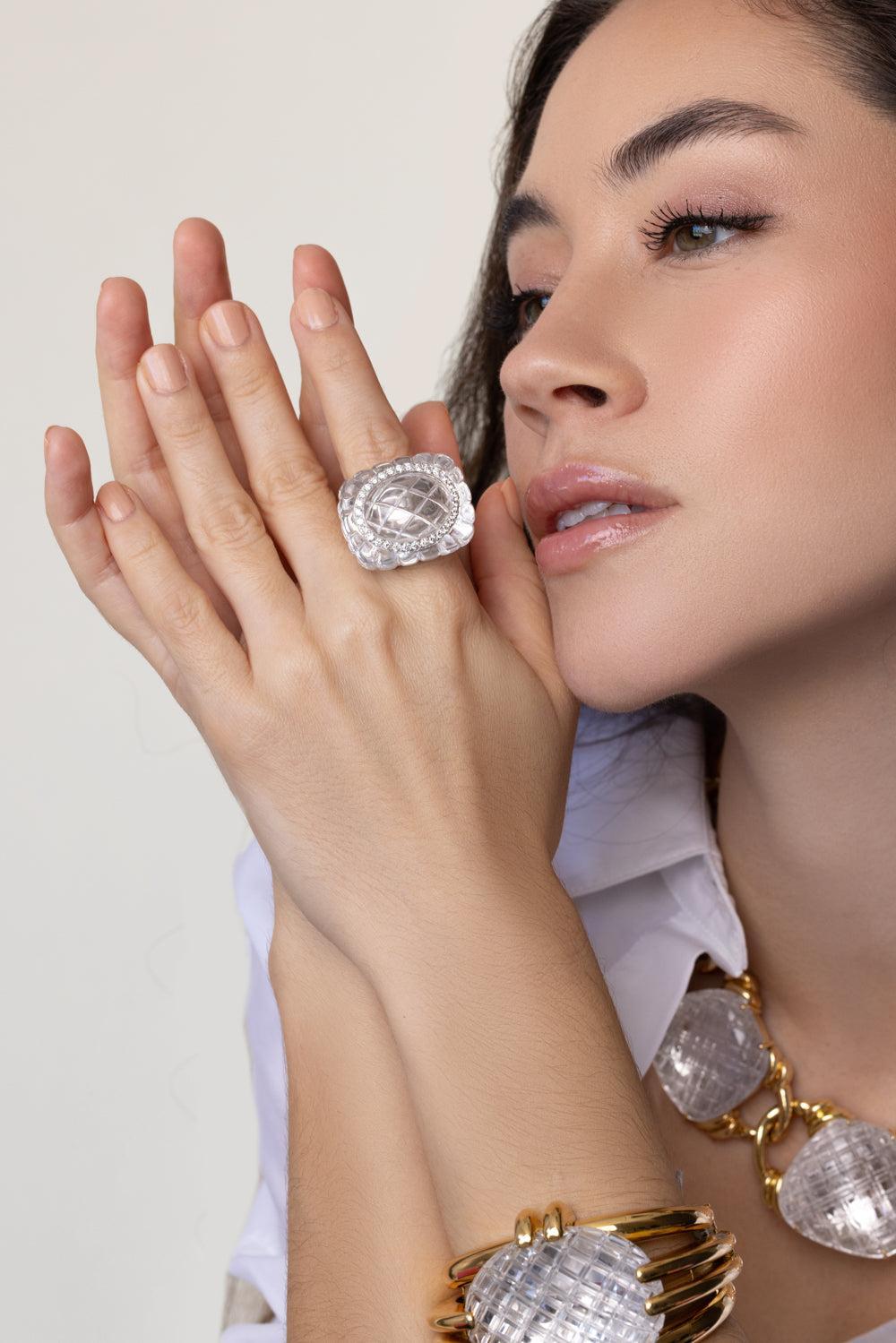 Crystal Pineapple Ring-WHITE GOLD-6-JEWELRYFINE JEWELRING-DAVID WEBB
