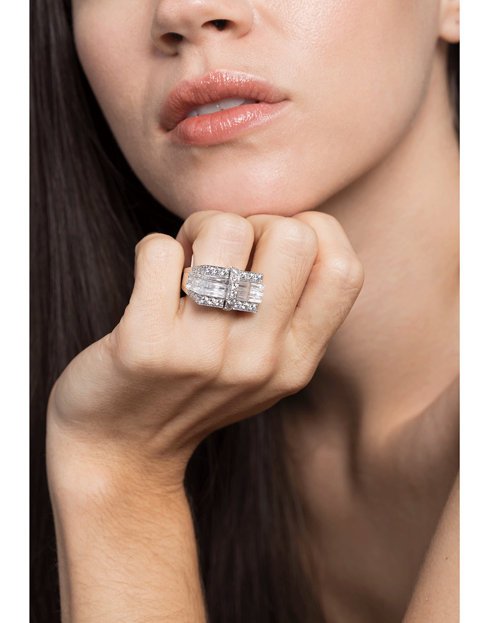 DAVID WEBB-White Tuxedo Ring-WHITE GOLD