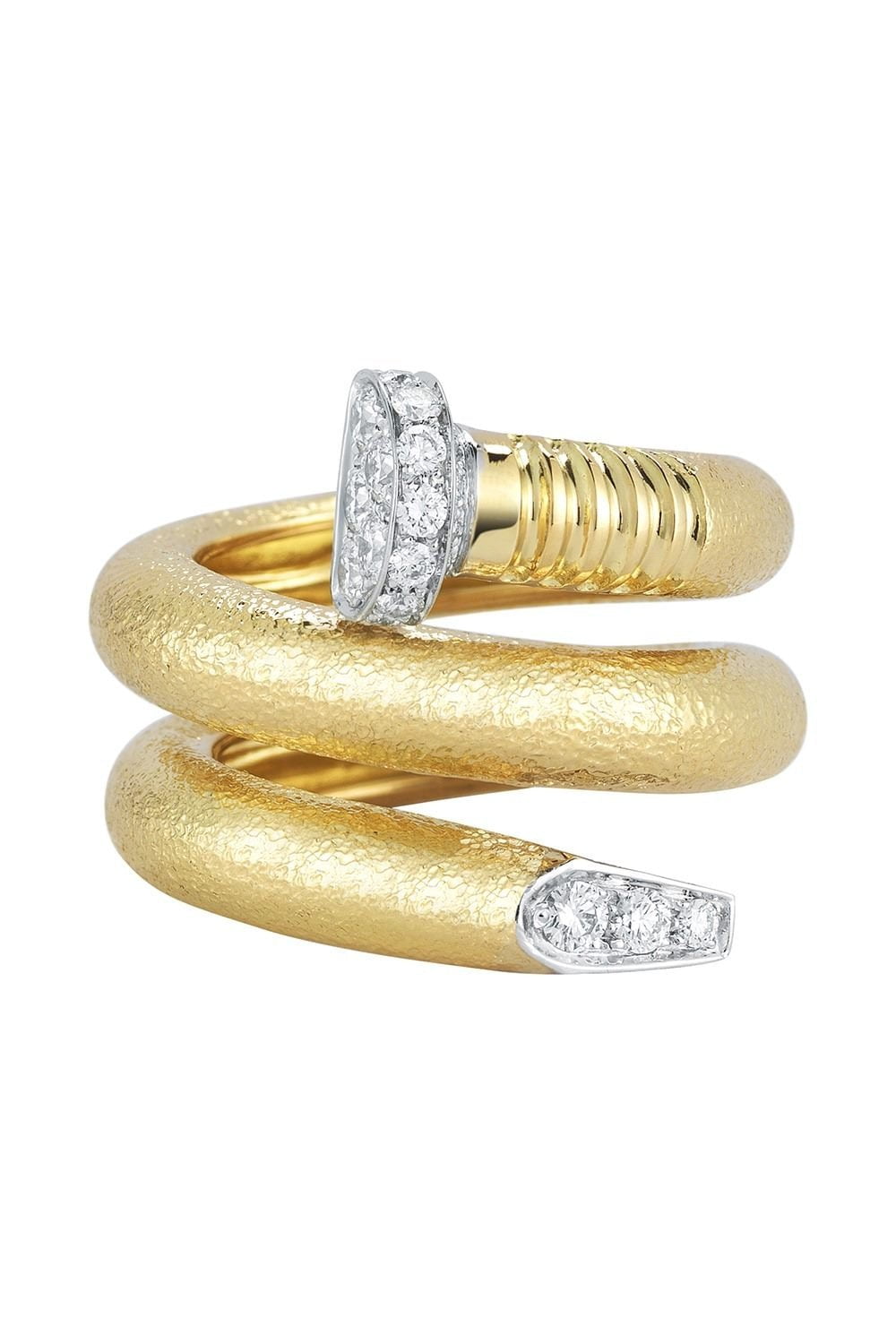 DAVID WEBB-Hammered Diamond Nail Ring-YELLOW GOLD