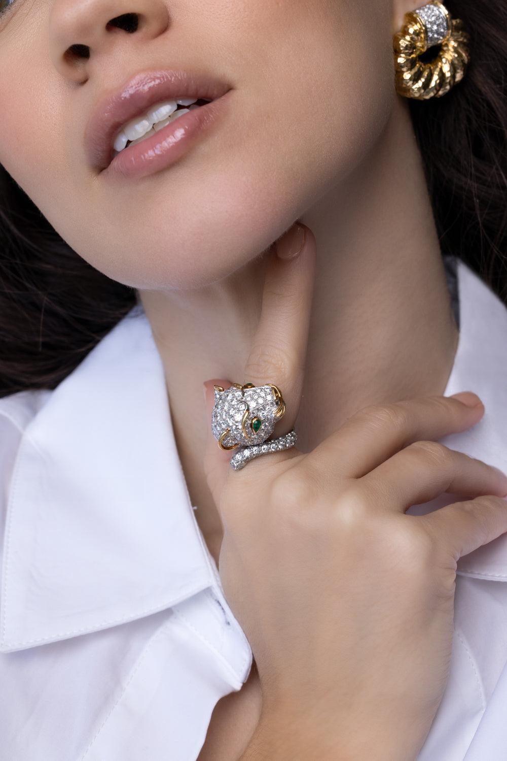 Diamond Lion Ring-YELLOW GOLD-5-JEWELRYFINE JEWELRING-DAVID WEBB