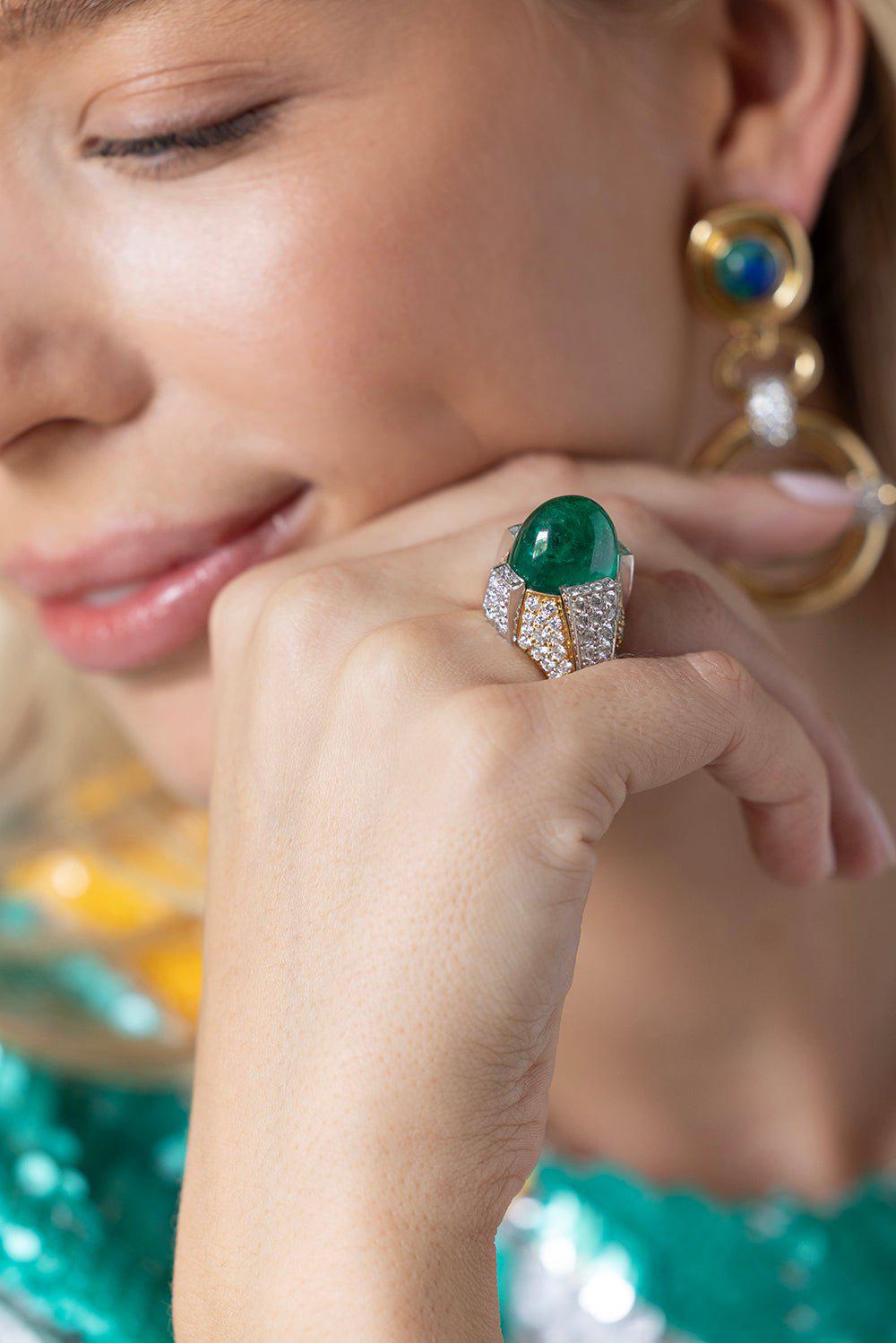 DAVID WEBB-Emerald Diamond Ring-YELLOW GOLD