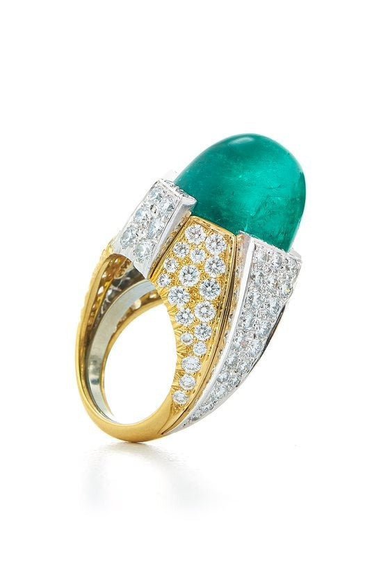 DAVID WEBB-Emerald Diamond Ring-YELLOW GOLD