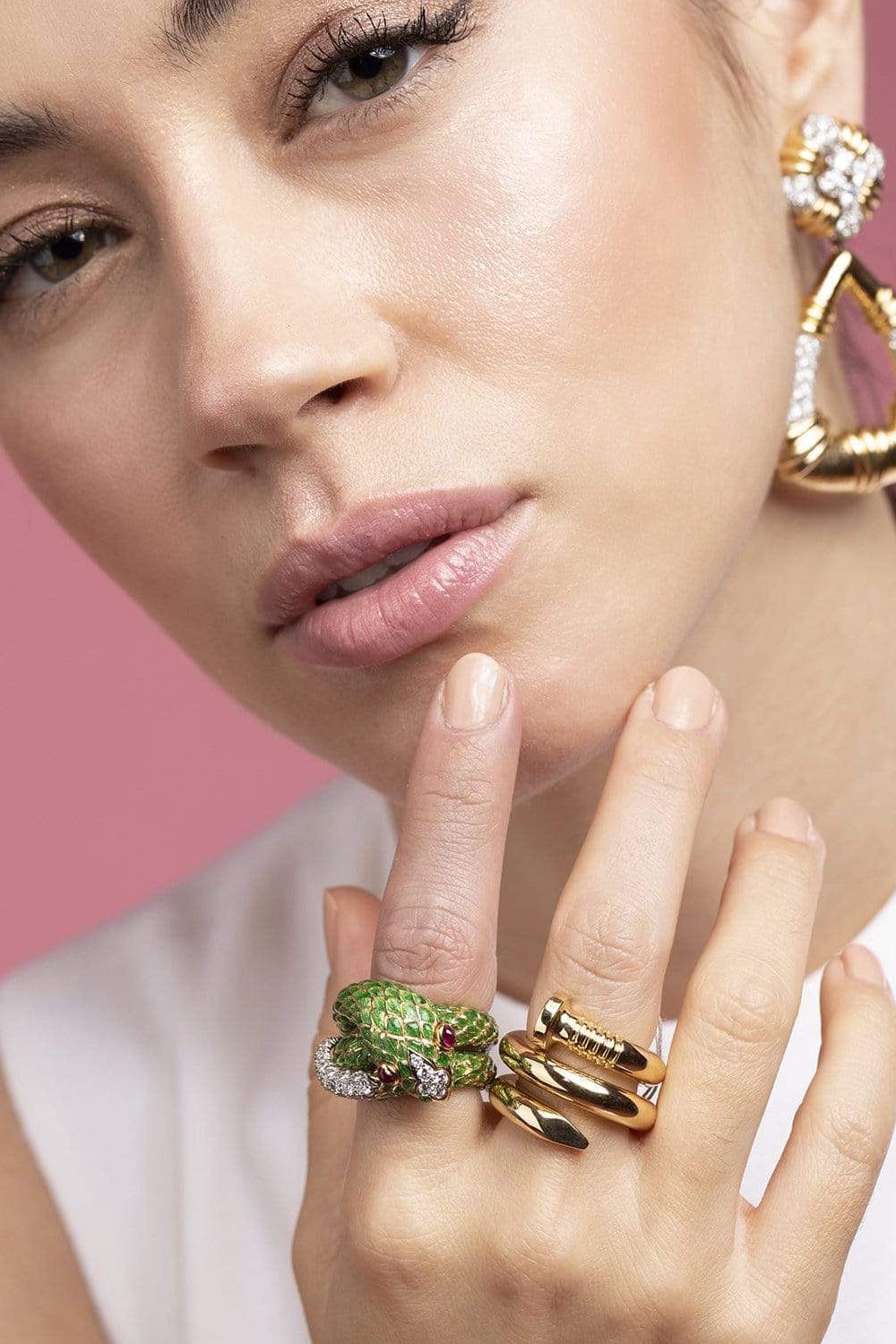 DAVID WEBB-Green Enamel Snake Ring-YELLOW GOLD
