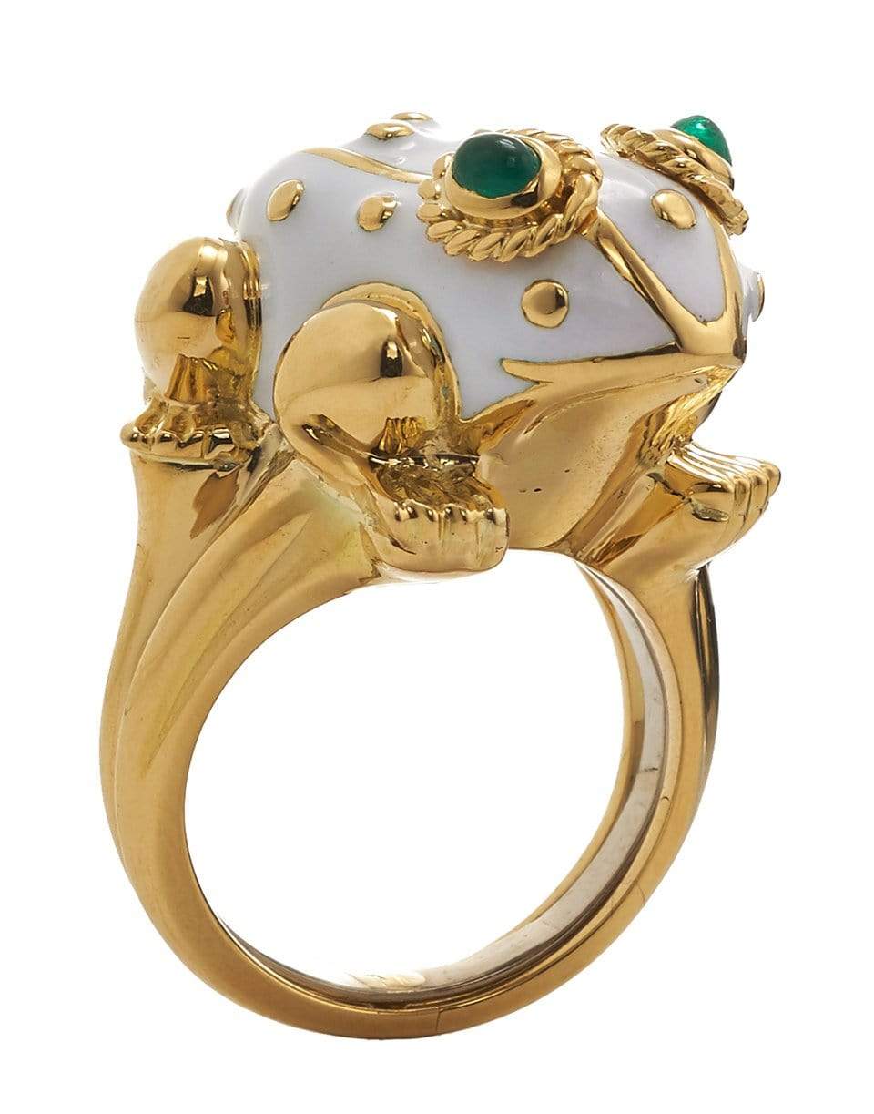 DAVID WEBB-White Enamel Frog Ring-YELLOW GOLD