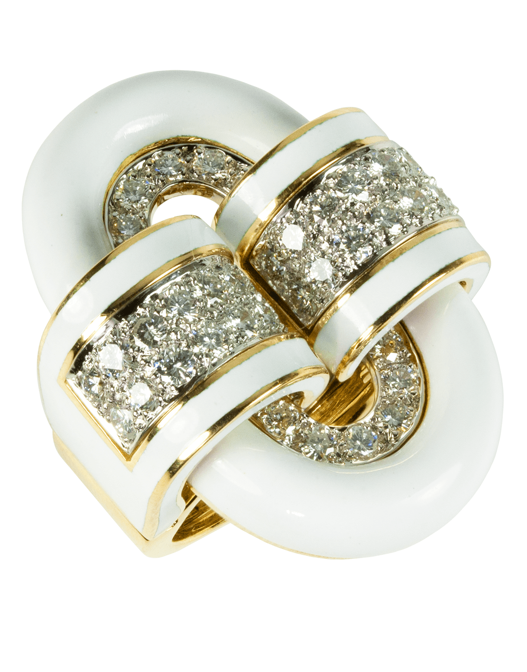 DAVID WEBB-White Enamel Oval Buckle Ring-YELLOW GOLD