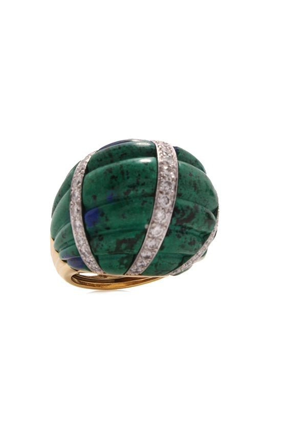 DAVID WEBB-Fluted Azurmalachite Dome Ring-YELLOW GOLD