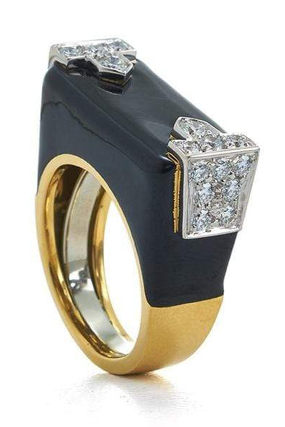 DAVID WEBB-Black Enamel Hero Ring-YELLOW GOLD