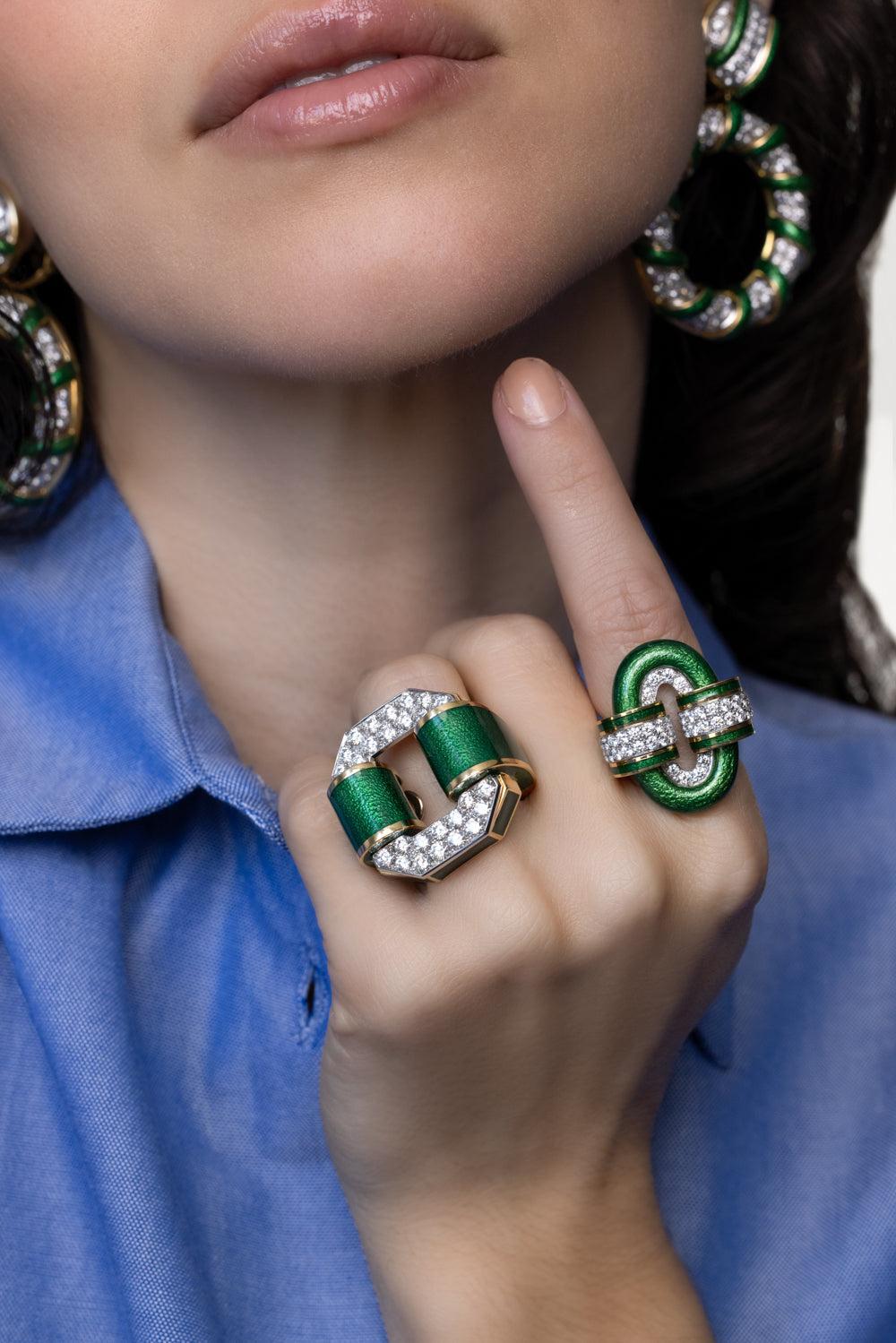 Green Octogonal Buckle Ring-YELLOW GOLD-5.5-JEWELRYFINE JEWELRING-DAVID WEBB
