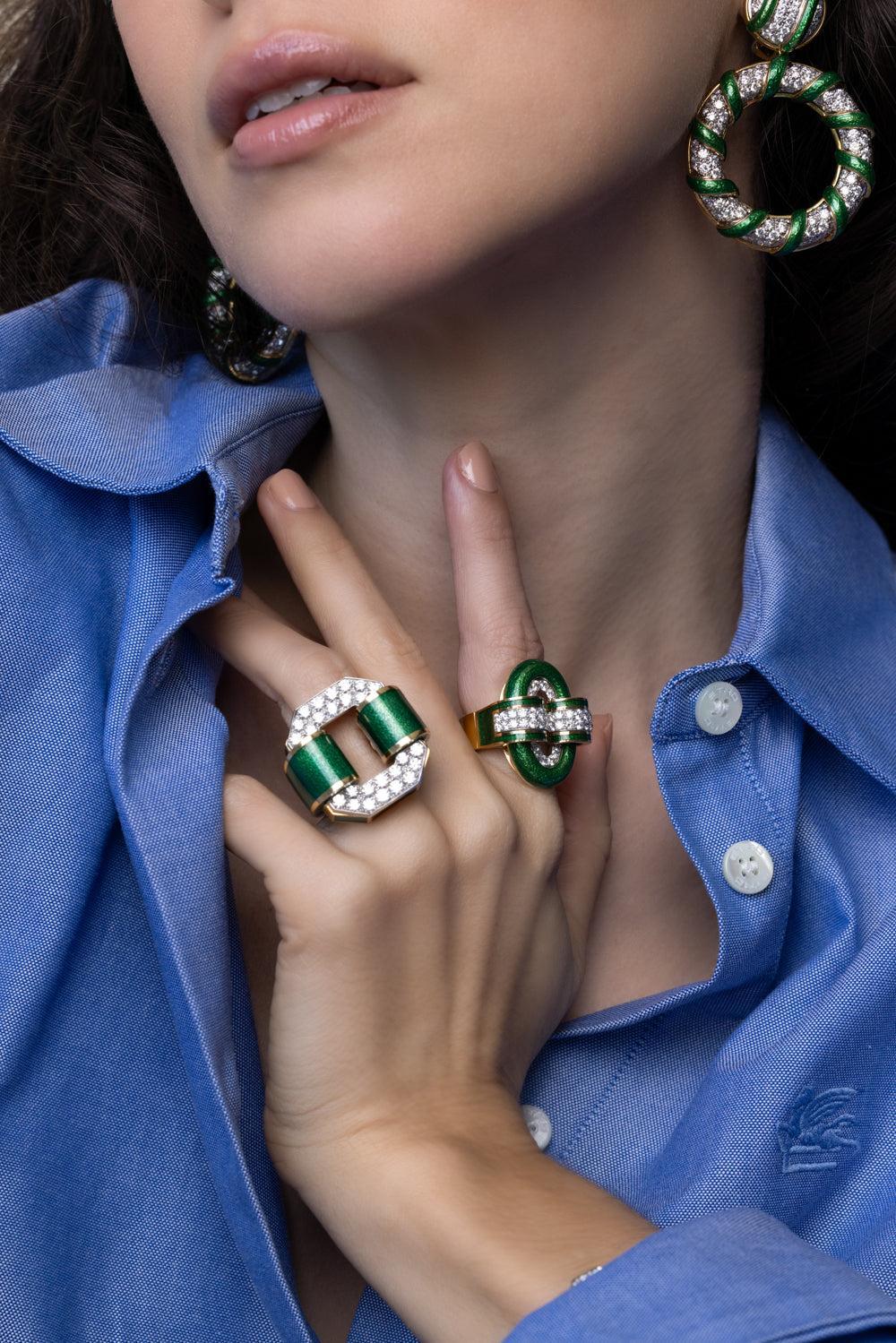 Green Octogonal Buckle Ring-YELLOW GOLD-5.5-JEWELRYFINE JEWELRING-DAVID WEBB