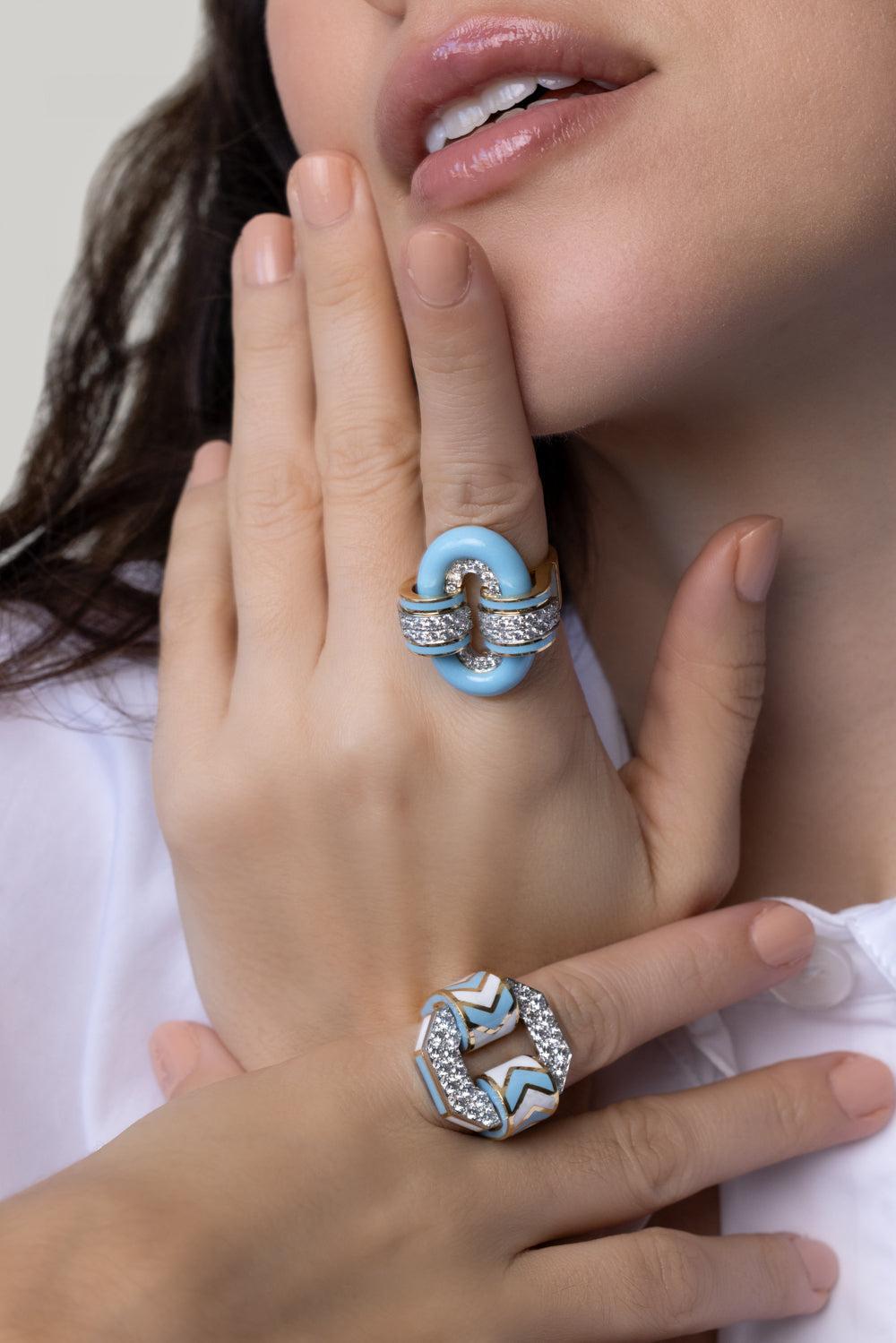 Light Blue Chevron Ring-YELLOW GOLD-5.5-JEWELRYFINE JEWELRING-DAVID WEBB