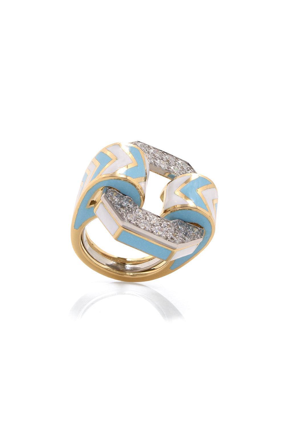 Light Blue Chevron Ring-YELLOW GOLD-5.5-JEWELRYFINE JEWELRING-DAVID WEBB