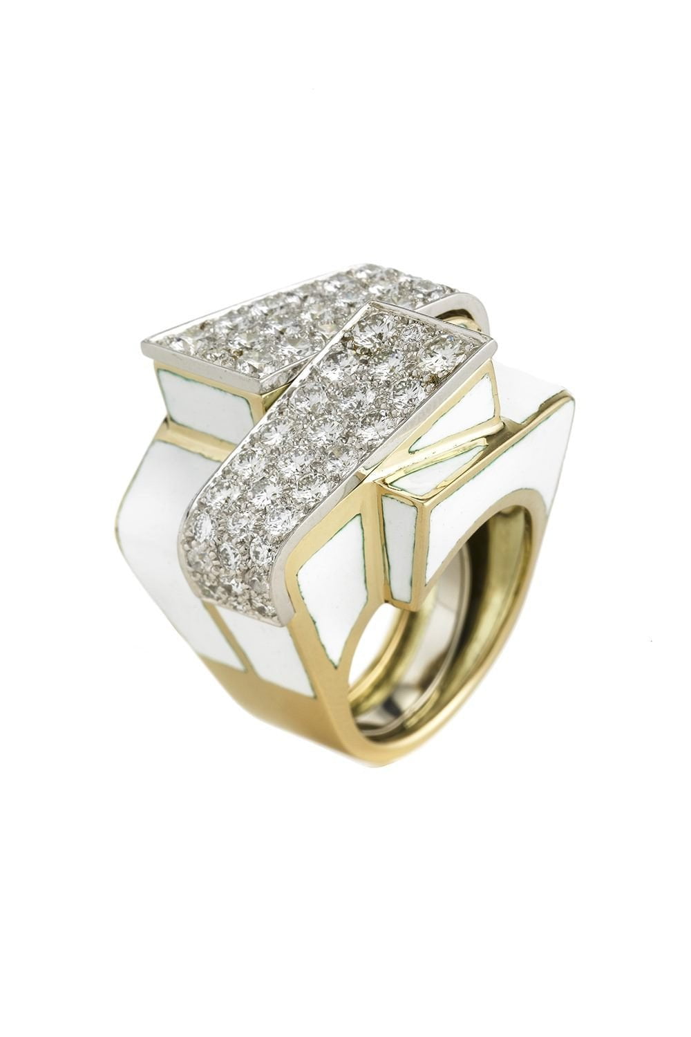 DAVID WEBB-Ski Slope White Enamel Ring-YELLOW GOLD