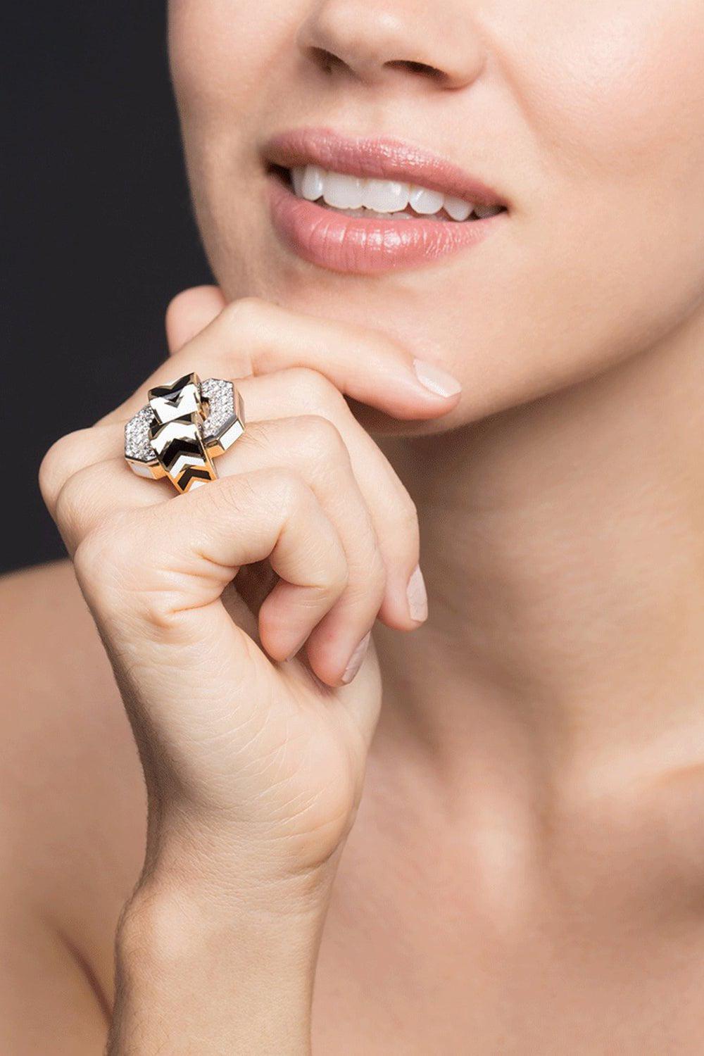 DAVID WEBB-Small Chevron Diamond Ring-YELLOW GOLD