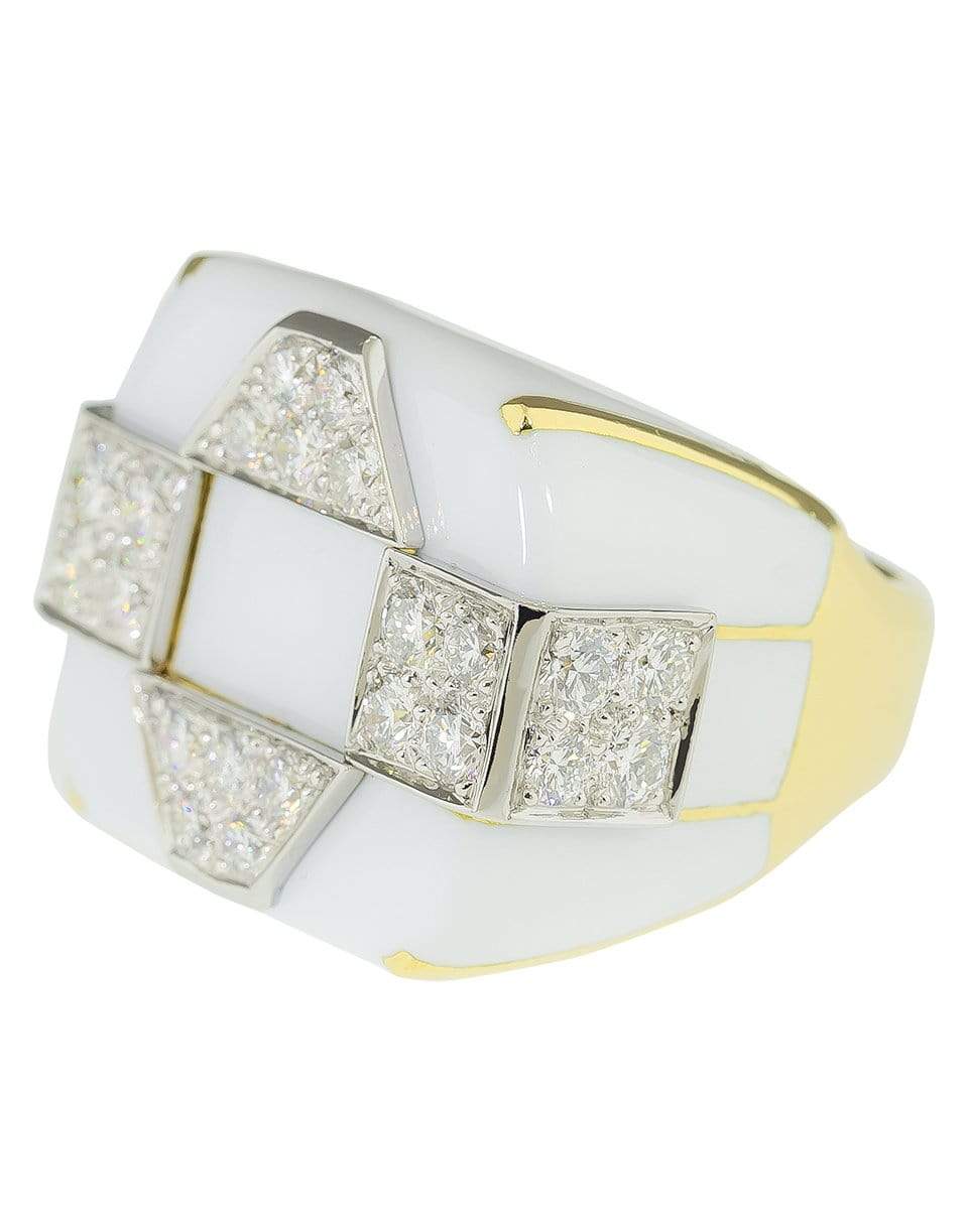 DAVID WEBB-White Enamel and Diamond Ring-YELLOW GOLD