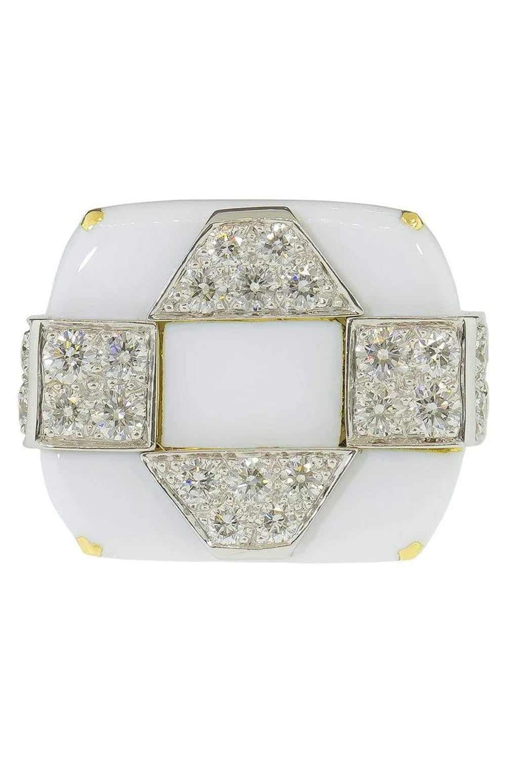 DAVID WEBB-White Enamel and Diamond Ring-YELLOW GOLD