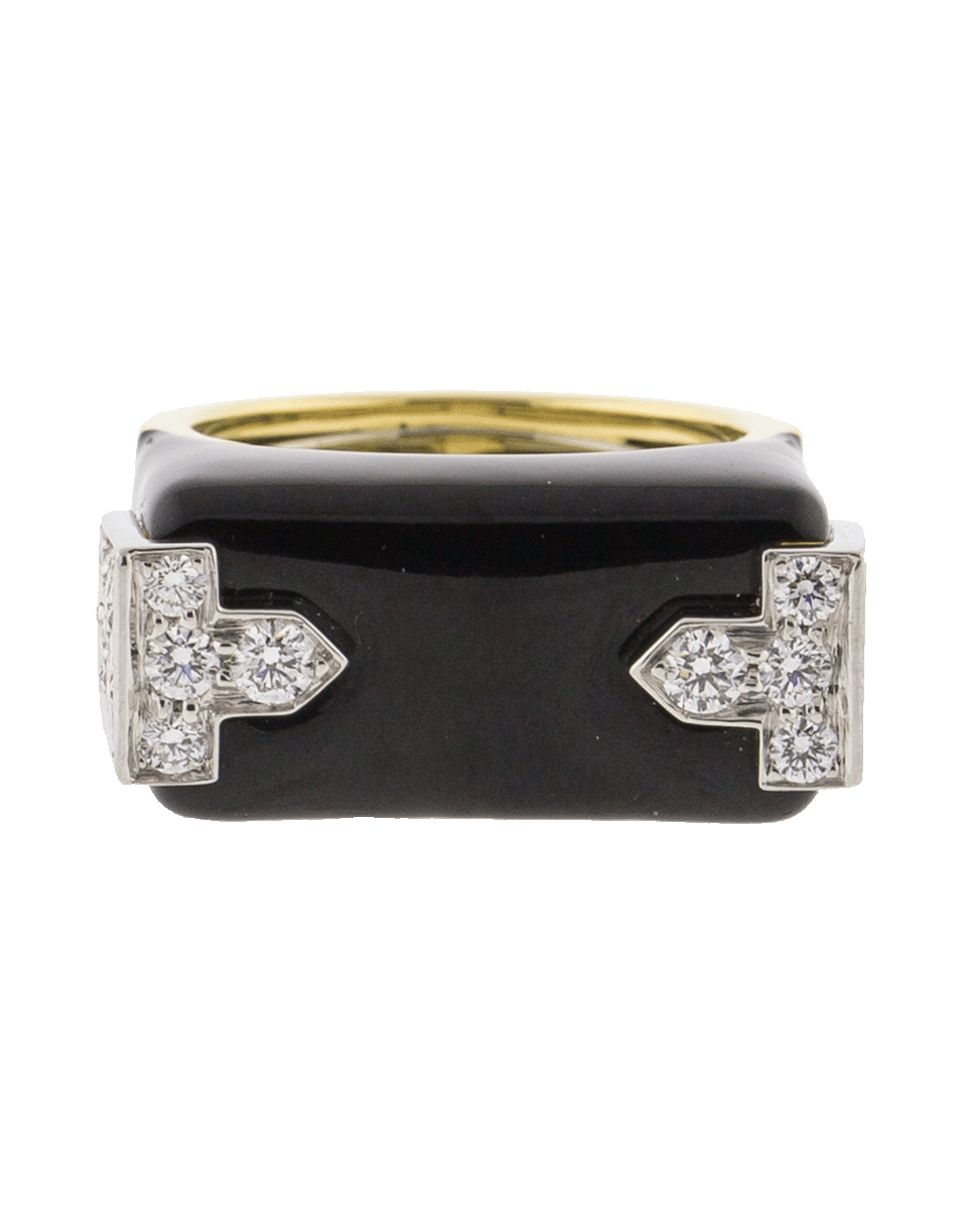 DAVID WEBB-Black Enamel And Diamond Hero Ring-YELLOW GOLD