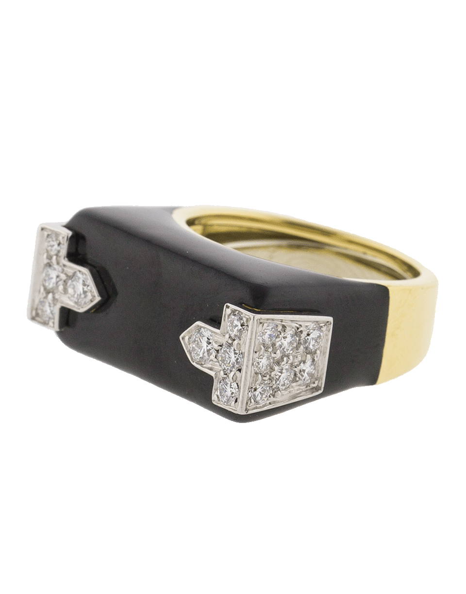 DAVID WEBB-Black Enamel And Diamond Hero Ring-YELLOW GOLD